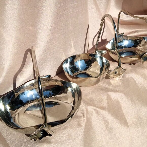 3 Fabulous Mary Jurek Stainless Steel Ginkgo Baskets with Leaf Handles - Picture 7 of 10